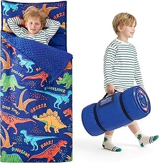 JOIEDOMI Toddler Sleeping Bag for Kids 55''x30'' Nap Mat with Removable Pillow and Minky Blanket for Toddler Ages 3-7 Roll Up Soft Kids Sleeping Bag for Boys Girls Kindergarten Daycare Sleepover