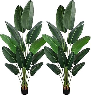 Artificial Bird of Paradise Plant 6 Ft Tall Fake Banana Leaf Plant for Indoors and Outdoors,Faux Palm Tree with Plastic Pot for Office and Home Decor,L1802PCS