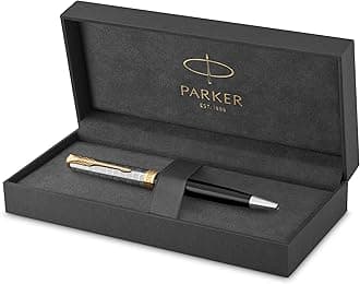 Parker Sonnet Ballpoint Pen | Premium Metal and Black Gloss Finish with Gold Trim | Medium Point with Black Ink Refill | Gift Box