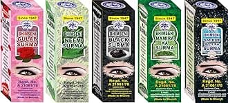 Bhimseni Karyalay Surma Neem Mamira Gulab Sachhe Moti Black(5 In One Pack)