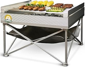 Pop-Up Fire Pit - Portable Outdoor Fire Pit and BBQ Grill | Packs Down Smaller than a Tent | Two Carrying Bags Included | X-Large Grilling Area (Fire Pit, Heat Shield, and Quad-Fold Grill Included)