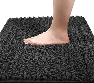 YimobraOriginal Luxury Shaggy Bath Mat, 24 x 17 Inches, Soft and Cozy, Super Absorbent Water, Non-Slip, Machine-Washable, Thick Modern for Bathroom Bedroom, Dark Gray