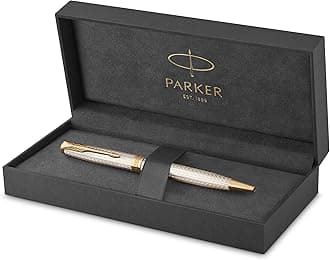 PARKER 2119796 Sonnet Premium Ballpoint Pen, Silver Mistral (Silver Sterling), Gold Trims, Medium Black Refill - Gift Box