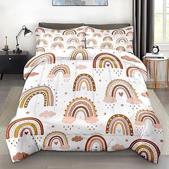 Comforter Set Twin Size, Boho Rainbow Pink Soft 2 Pcs Bedding for Kids and Adults, Love Colorful Nursery Comforter Set with Pillowcase, for Bedroom Bed Decor