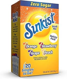 Sunkist Soda Variety Pack, Singles To Go Orange, Strawberry, Grape and Peach (20 Total Sticks)