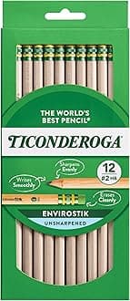 Envirostik Wood-Cased Pencils, #2 HB Soft, Natural, 12 Count
