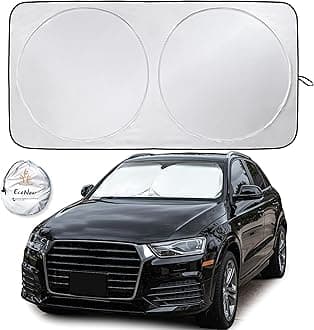 SHOWAY Car Windshield Sun Shade - Blocks UV Rays Sun Visor Protector, Sunshade To Keep Your Vehicle Cool And Damage Free, Fits Windshields of Various Sizes - Black & Silver