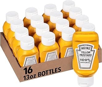 Heinz 100% Natural Yellow Mustard (Forever Full, Inverted, No Seal to Peel, 16 ct Casepack, 13 oz Bottles)