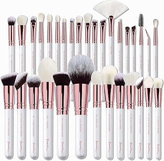 Bueart Design Pro makeup Artist Brushes Set 32Pcs Luxury Goat Hair Horse hair Makeup Brush Set eye and face brushes for every possibility (Pearl White)