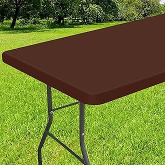 Smiry Rectangle Tablecloth, Elastic Fitted Flannel Backed Vinyl Tablecloths for 8ft Folding Tables, Waterproof Wipeable Table Covers for Indoor, Outdoor, Picnic and Camping (Coffee, 30"x96")