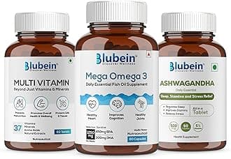 Total Wellness Trio|Multivitamin With 37 Vital Ingredients 60N|Mega Omega 3 Fish Oil Capsules 60N|Ashwagandha With 5% Withanolides 60N,3 Count