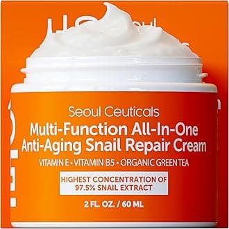 SeoulCeuticals Snail Repair Cream Moisturiser – 97.5% Snail Mucin Korean Skincare Day and Night Cream – Powerful All-In-One Organic Anti-Ageing Snail Moisturiser For Brightening and Hydrating, 60ml