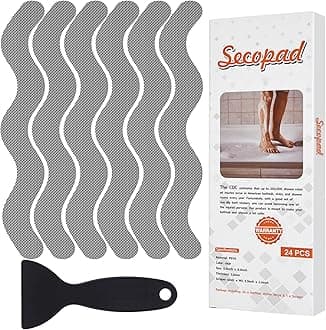 Anti Slip Shower Stickers, Adhesive Decals Safety Strips with Scraper for Bath Tub, Shower Floor, Stairs, 24 Pieces (Gray)