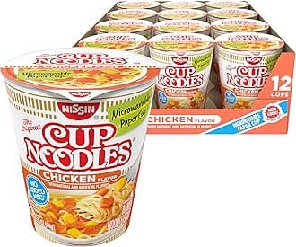Nissin Cup Noodles Ramen Noodle Soup, Chicken, Microwaveable Paper Cup, 2.25 Ounce (Pack of 12)