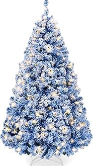 Best Choice Products Pre-Lit Blue Christmas Tree, 9ft Artificial Flocked Full Fir Tree, Holiday Decoration w/ 900 Lights, 2,094 Branch Tips