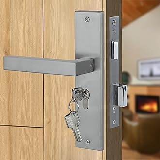 Blue Space Premium 8" Cylindrical Plate Mortise Door Lock Handle Set With 60mm Brass Cylinder, One Side Key, 3 Computer Keys (LB201, Matt Satin)