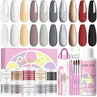 Saviland 10 Colors Acrylic Powder and Acrylic Liquid Set – Black Glitter Acrylic Powder and Acrylic Nail Liquid Acrylic Nail Brushes Nail From Dappen Dish Nails Tools for Nail Extension Nail Carving