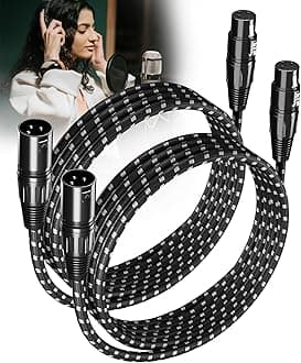 XLR Cables 6ft 2 Pack, XLR Microphone Cable Balanced Shielded Nylon Braided Cord with 3-Pin X LR Male to Female for Microphones Recording, Mixer, Amplifier，Speaker Systems
