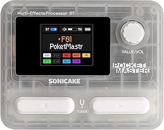 SONICAKE Pocket Master Portable Multi Effect Pedals 100+ Built-in Guitar/Bass/Acoustic Effects, Amplifier Modeling, IR Cabinet Simulation, Stereo OTG USB Audio Interface, Rechargeable (Transparent