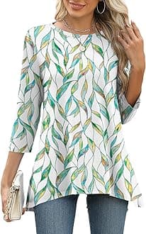 LOMON 3/4 Sleeve Tunic Tops for Women Loose Fit Dressy Casual Blouse Flowy Shirts to Wear with Leggings S-3XL
