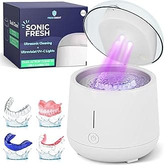 Fresh Knight Ultrasonic Retainer Cleaner, 45kHz Retainer Cleaner Machine for Denture Cleaner, Retainer Cleaner, Mouth Guard Cleaner, Night Guard Cleaner, Denture Cleaner with 200ML Dental Cleaning Pod