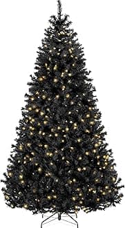Best Choice Products 9ft Pre-Lit Black Christmas Tree, Full Artificial Holiday Decoration for Home, Office, Party Decoration w/ 2,000 Branch Tips, 900 Lights, Metal Hinges, Foldable Base