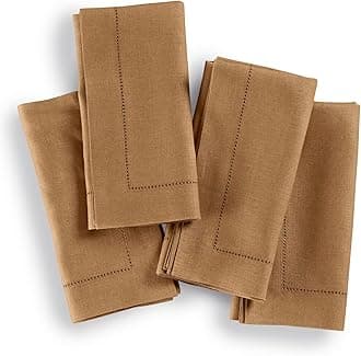 Solino Home Linen Cloth Napkins Set of 4-100% Pure Linen Tobacco Brown Dinner Napkins 20 x 20 Inch - Medium Weight Hemstitch, Handcrafted and Machine Washable