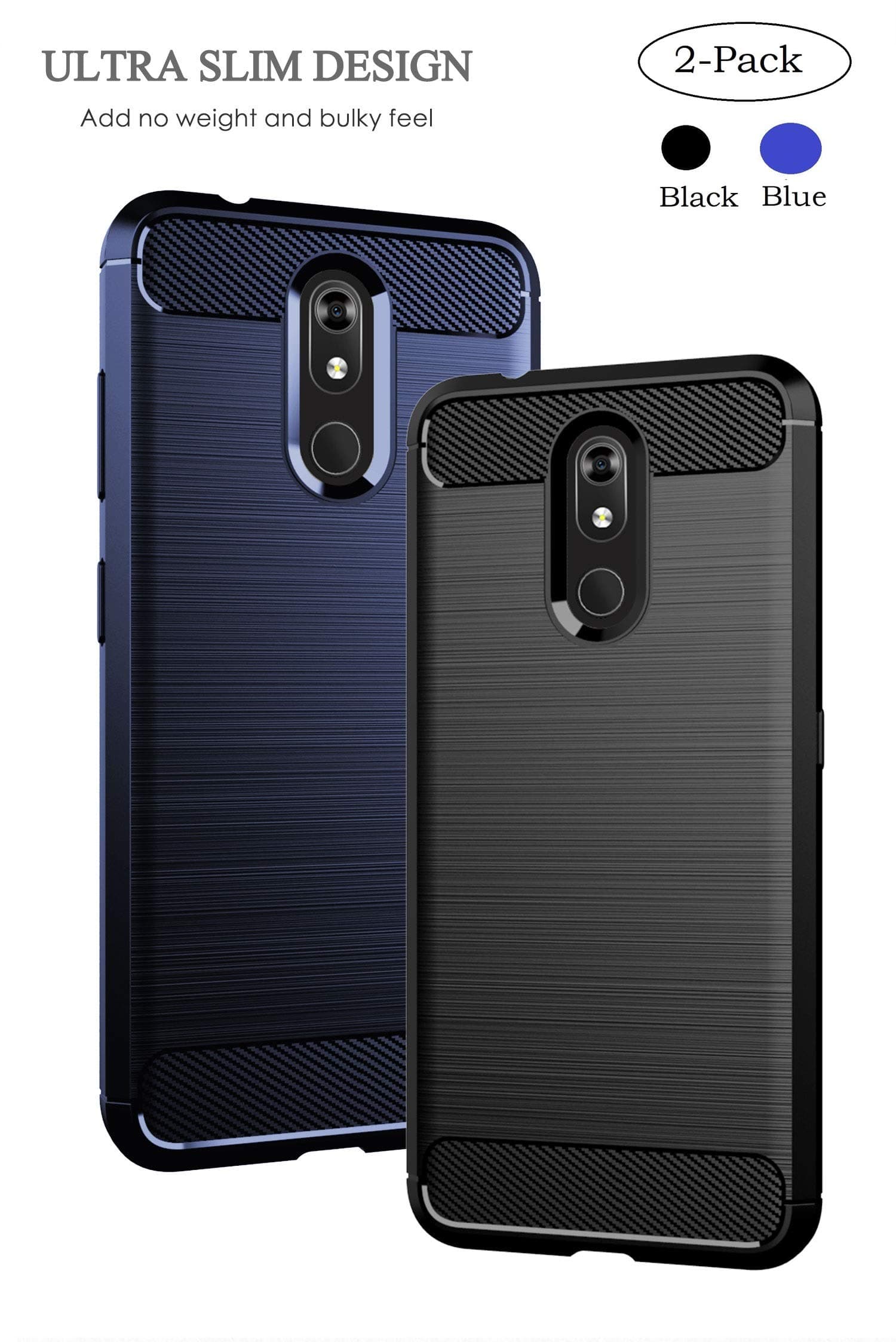 Sfmn 2-Pack Case for Nokia 3.2 Case/Nokia 3V Case Carbon Fiber Brushed Texture Soft TPU Full-Body Protective Cover Phone Case for Nokia 3v, Nokia 3.2 Phone Case (Black+Blue)