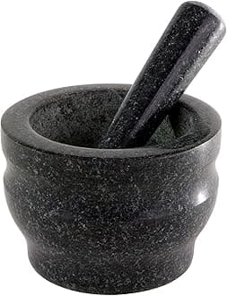 5.5-inch Granite Mortar & Pestle - Unpolished Stone Mortar & Pestle for Kitchen - Small Grinding Bowl for Herbs and Spices - Black, 8 pounds