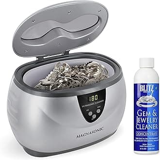 Magnasonic Professional digital ultrasonic jewellery cleaner with concentrated 8 ounce solution for cleaning glasses, watches, rings, necklaces, coins, shavers