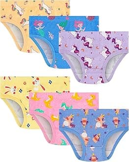 100% Cotton Girls Underwear Tagless Comfort Toddler Panties (6-Pack)