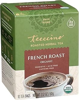 Teeccino French Roast Herbal Tea - Rich & Roasted Herbal Tea That’s Caffeine Free & Prebiotic for Natural Energy, Coffee Alternative, 10 Tea Bags