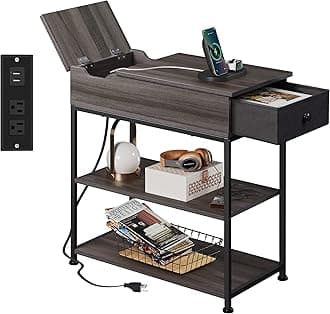 WLIVE Flip Top Side Table with Charging Station