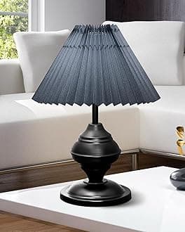 Homesake ® Black Metal Table Lamp,Incandescent,for Living Room,Modern Bedside Light with Pleated Shade,Decorative Night Lamp for Bedroom,Study,Office,Home Decor Lighting,E27 Holder,Urn,(Plated Grey)
