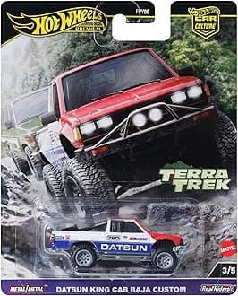 Premium Car Culture Collectible Toy Car, 1:64 Scale Die-Cast Datsun King Cab Baja Custom, Terra Trek Vehicle with Real Riders Tires