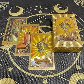 Tarot Cards 78 Pcs Gold foil Deck, Luxury Tarot Card Deck Splendid Classic Tarot Deck with Guidebook, Durable Waterproof Gold Foil Tarot Decks for Beginners (Style 21)