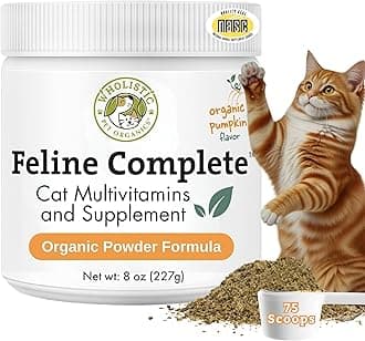 Wholistic Pet Organics Feline Complete Organic Pumpkin - 8 Oz - Multivitamin & Probiotic Powder for Cats - Natural Cat Food & Digestive Support - 75 Scoops