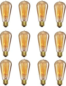 - Edison Tungsten Filament Antique Glass Light Bulbs Vintage Base E27 Bulb Yellow Light For Home Decoration Living Room/Hall/Balcony/Restaurant Bar Lighting Pack Of 12 Incandescent,60 Watts