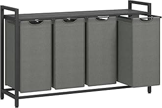 VASAGLE Laundry Hamper, Laundry Basket, Laundry Sorter with 4 Pull-Out and Removable Bags, Shelf, Metal Frame, 4 x 10.6 Gallons (40 L), 45.7 x 13 x 28.4 Inches, Slate Gray and Charcoal Gray UBLH401G01
