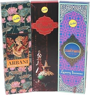 Oudh, Zafrani and Arbani 3 Pack Set of 50 gm Each Incense Sticks/Natural Agarbatti Sticks, Fragrance: Oudh, Zafrani and Arbani | with Free Wooden Incense Holder