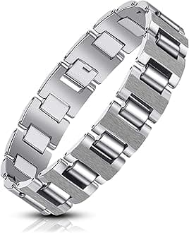 Mens Link Bracelet, Stylish Solid Tungsten Bracelet for Men (8.3 Inches, Matte Black, Shiny Black and Silver Option)