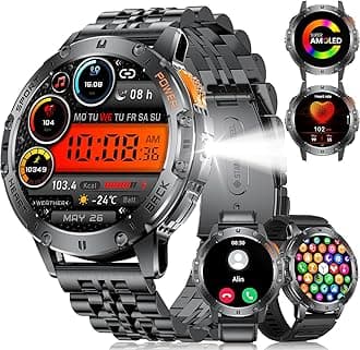 LIGE Military Smart Watch for Men with Flashlight,530mAH Outdoor Sport Fitness Tracker Watch,1.43" HD Smartwatch for Android iOS with Heart Rate Blood Pressure Monitor Irregular Straps