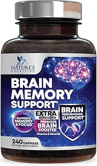 Brain Memory Supplement Pills - 3X Strength Nootropics for Concentration, Clarity & Focus Support - Brain Health Cognitive Vitamins with Bacopa, Phosphatidylserine & DMAE, Brain Booster - 240 Capsules
