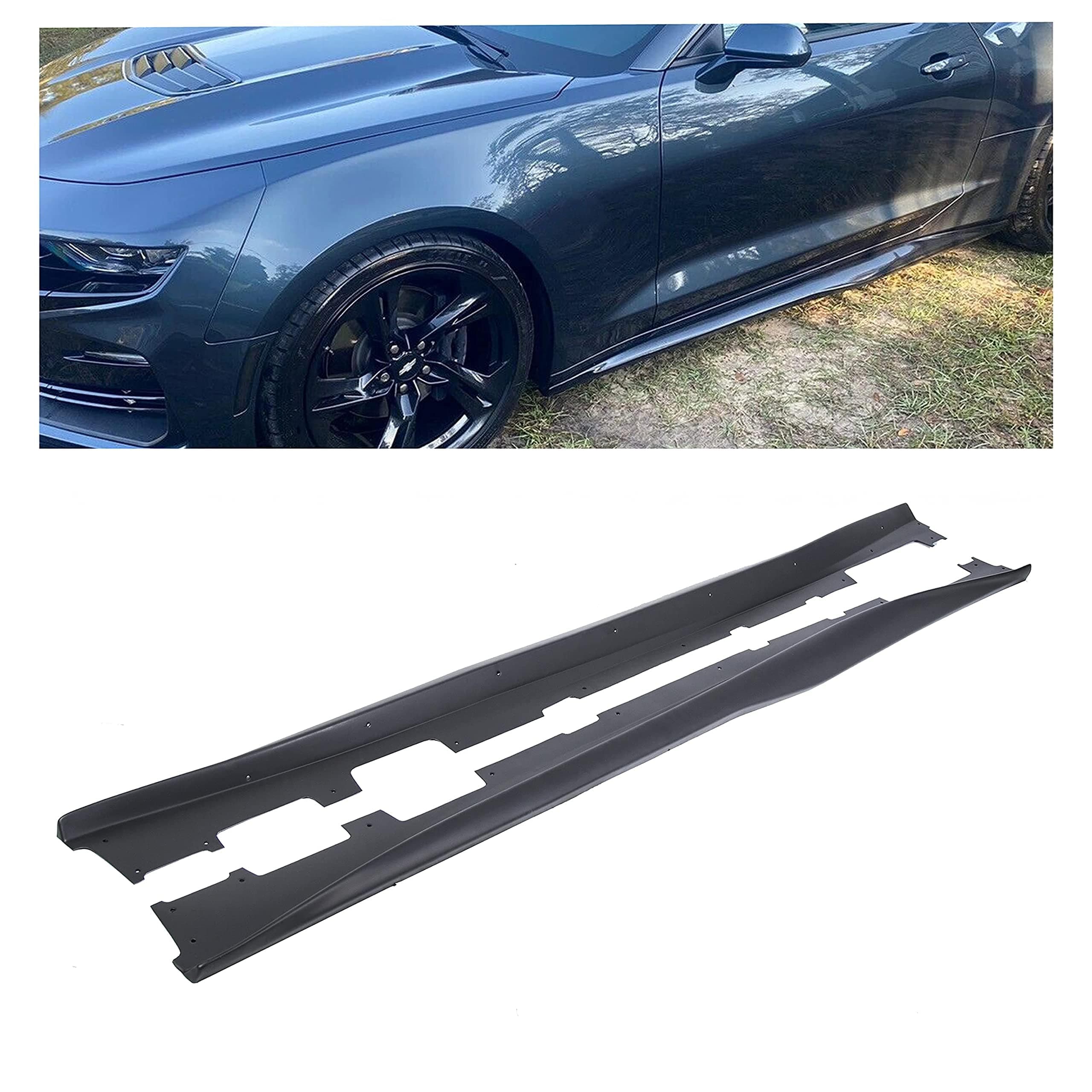 ECOTRIC Side Skirts Extension Rocker Panel Guard Compatible with 2016-2023 Chevy Chevrolet Camaro LT LS RS SS Body Kit Replacement Pair Black ZL1 Style