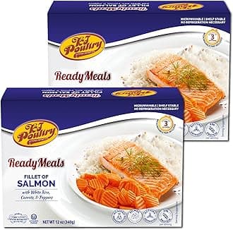 KJ Poultry Kosher Ready Meals - Salmon Fillet Fish, Parve MRE Meal Ready to Eat, Protein Food, Halal, (2 Pack) Prepared Entree Fully Cooked, Shelf Stable Microwave Dinner, Travel, Military, Camping