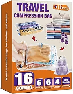 Travel Essentials Compression Bags, 12 Clothes Bags and 4 Shoe Bags for Cruise Luggage Accessories (16-Travel)