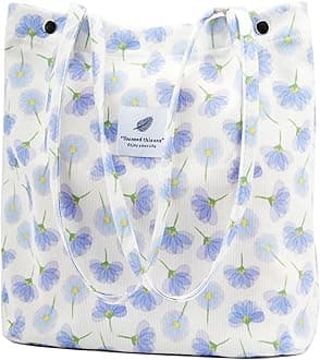 Corduroy Tote Bag Cute Tote Bags for Women Shoulder Bag with Inner Pocket for Work Beach Travel and Shopping Grocery