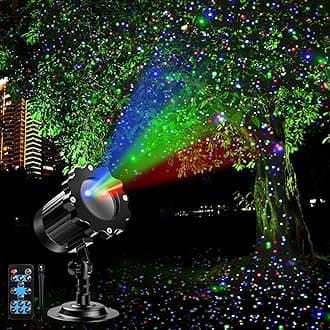 Outdoor RGB Laser Projector Lights, Moving 3 Color Starry Sky & Firefly Effects Projection Light with RF Control, IP65 Outdoor Holiday Landscape Decor for Christmas Halloween Parties Garden New Year