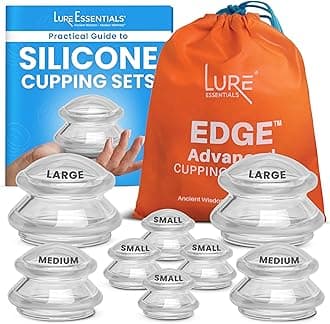 Lure Essentials Edge Silicone Cupping Set, Cupping Kit for Massage Therapy, Long Lasting Cups for Professional & Home Use, Body Sculpt Cup for Cellulite, Ultra Transparent Clear (8 Count)