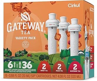 Gateway Tea Flavor Cartridge Variety Pack with Caffeine, 6-Pack (2 Sweet, 2 Peach, 2 Raspberry), No Sugar, Zero Calorie Drink Mix